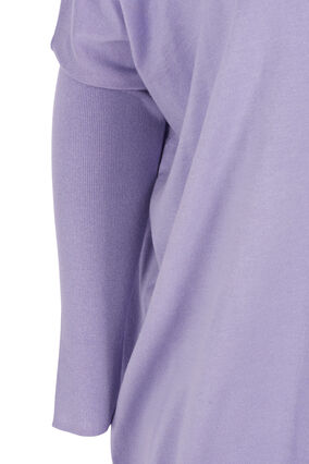 Lös stickad tröja med ribbkanter, Lavender, Packshot image number 3