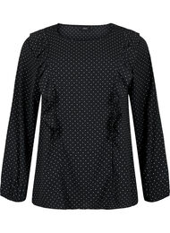 Långärmad blus med volanger, Black Dot