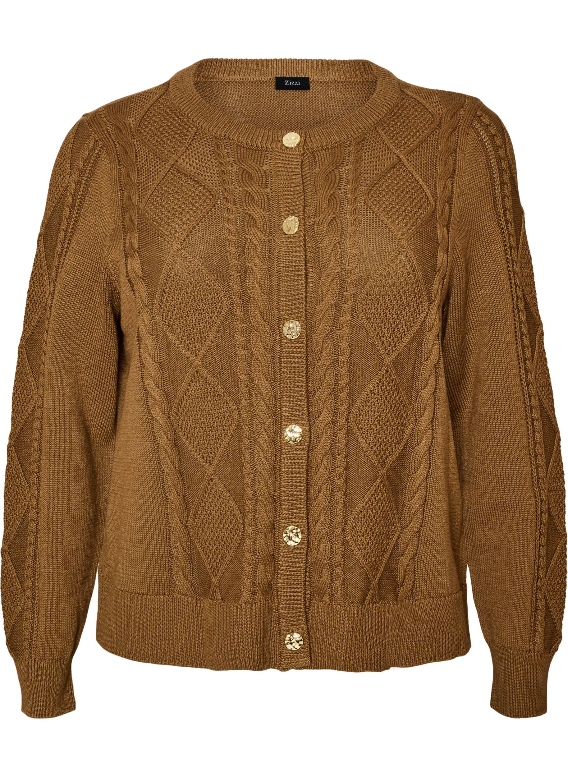 Kabelstickad cardigan med dekorativa knappar