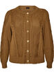 Kabelstickad cardigan med dekorativa knappar, Brun, Packshot image number 0