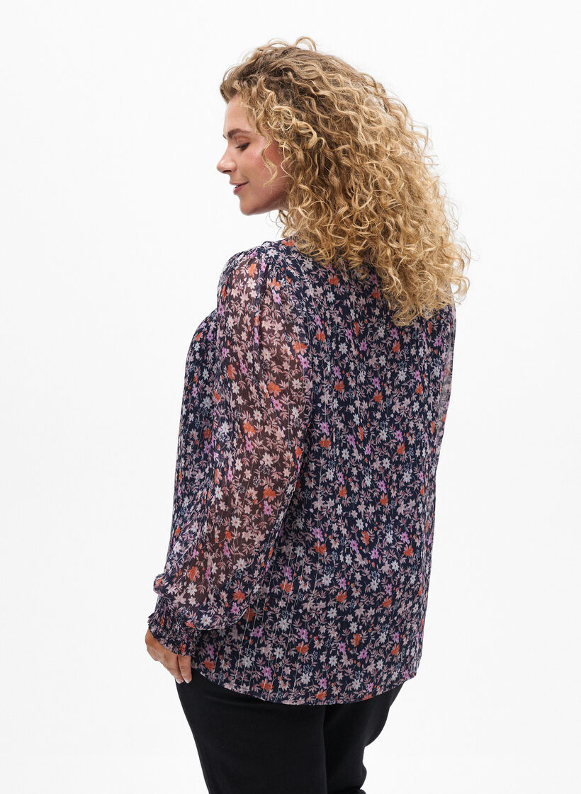 Blus med blomm&ouml;nster och glittertr&aring;d, Bl&aring;, Model image number 2