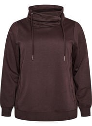 Sweatshirt med h&ouml;g krage och fickor, Brun