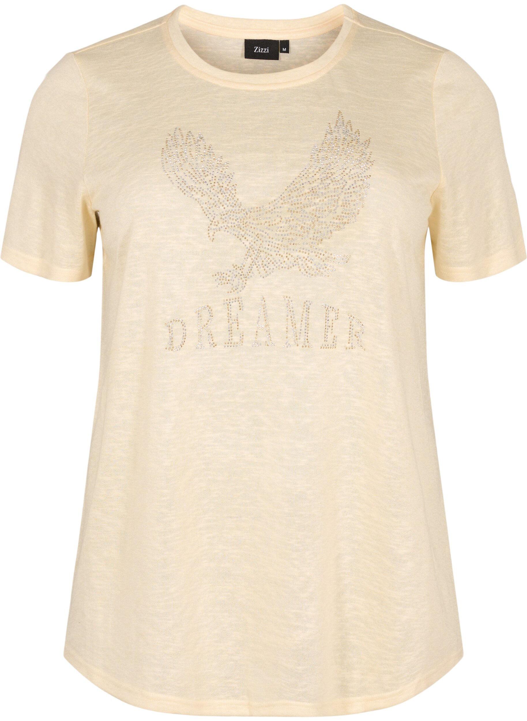 Zizzi T-shirt med nitar och rund halsringning, Buttercream, Packshot image number 0