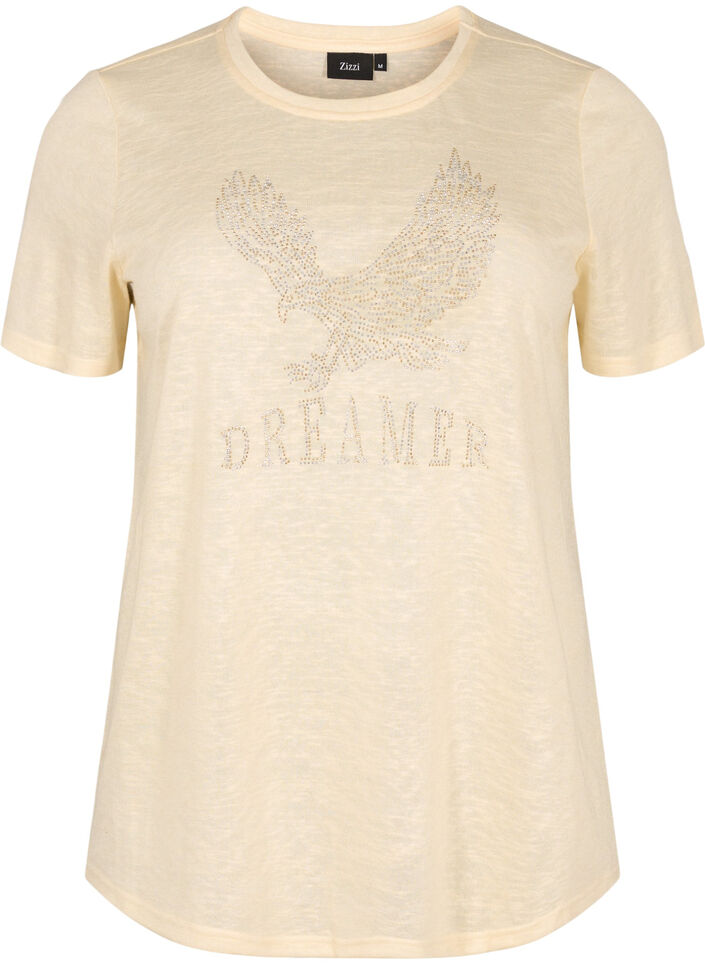 T-shirt med nitar och rund halsringning, Buttercream, Packshot image number 0