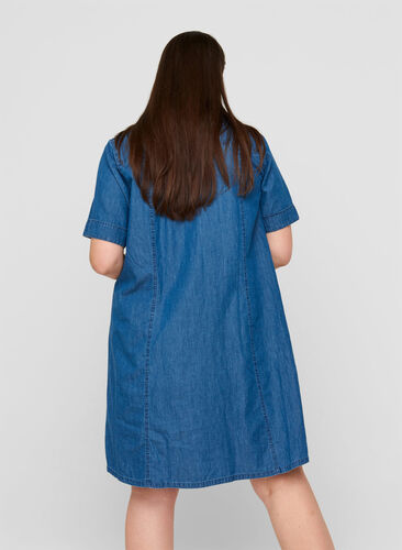 Skjortklänning i denim med korta ärmar, Medium Blue denim, Model image number 1