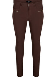 Kroppsnära byxor med dekorativa dragkedjor, Brun