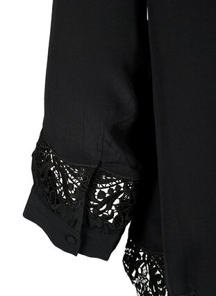 Viskos skjorta med 3/4 ärm och broderade detaljer, Black, Packshot image number 3