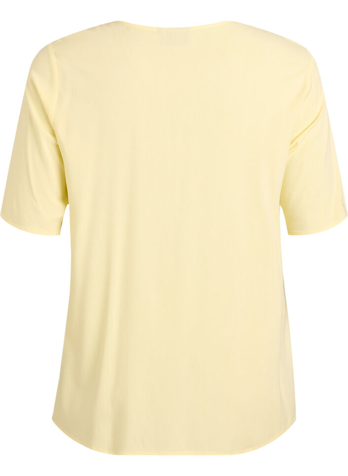Kort&auml;rmad v&auml;vd blus med rund hals, Gul, Packshot image number 1