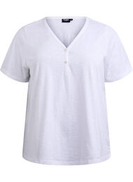 T-shirt med knappdetalj, Vit