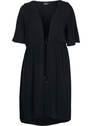 Strandklänning i viskos med dragsko i midjan, Black, Packshot image number 0