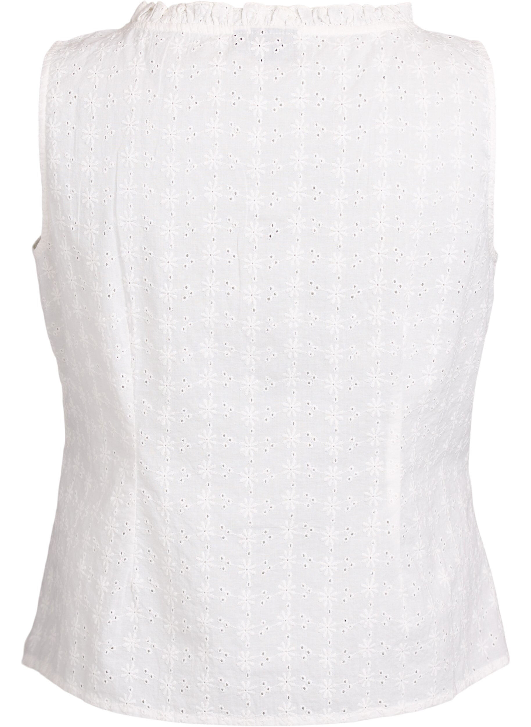 Zizzi&Auml;rml&ouml;s blus med broderie anglaise och volanger, Vanilla, Packshot image number 1