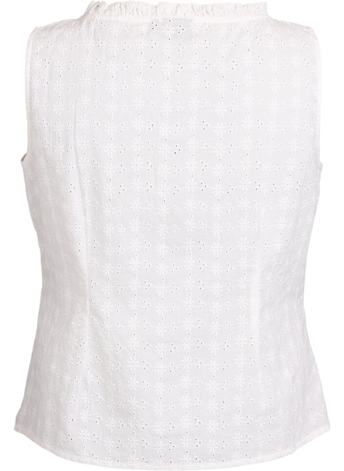 &Auml;rml&ouml;s blus med broderie anglaise och volanger, Vanilla, Packshot image number 1