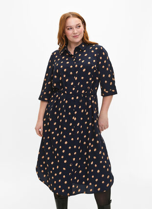 FLASH – Skjortklänning med prickar, Blue Double Dot, Model image number 0