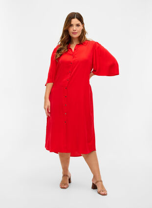 Skjortklänning med 3/4-ärmar, Fiery Red, Model image number 2
