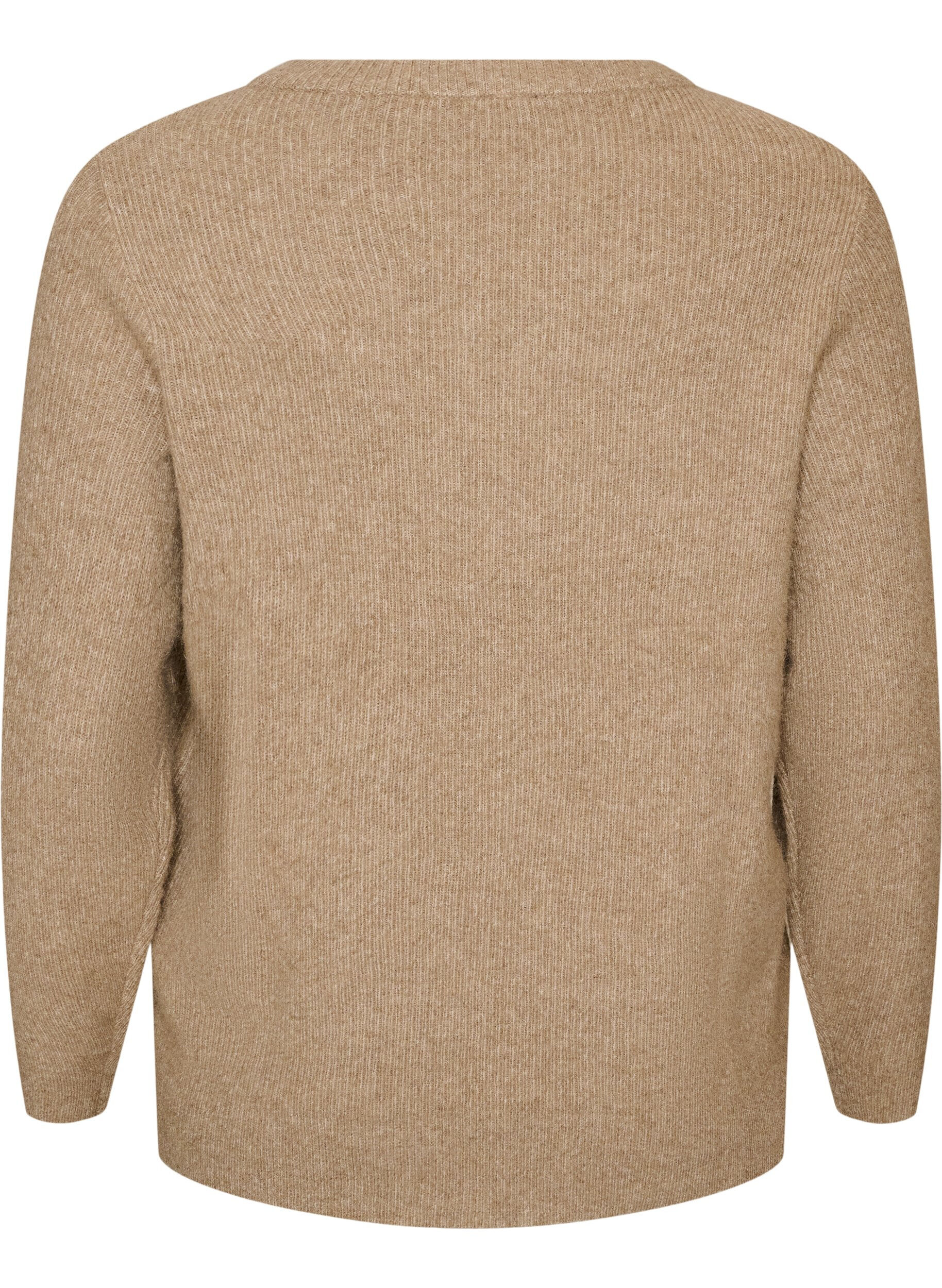 ZizziMelerad stickad blus med rund halsringning, Beige, Packshot image number 1
