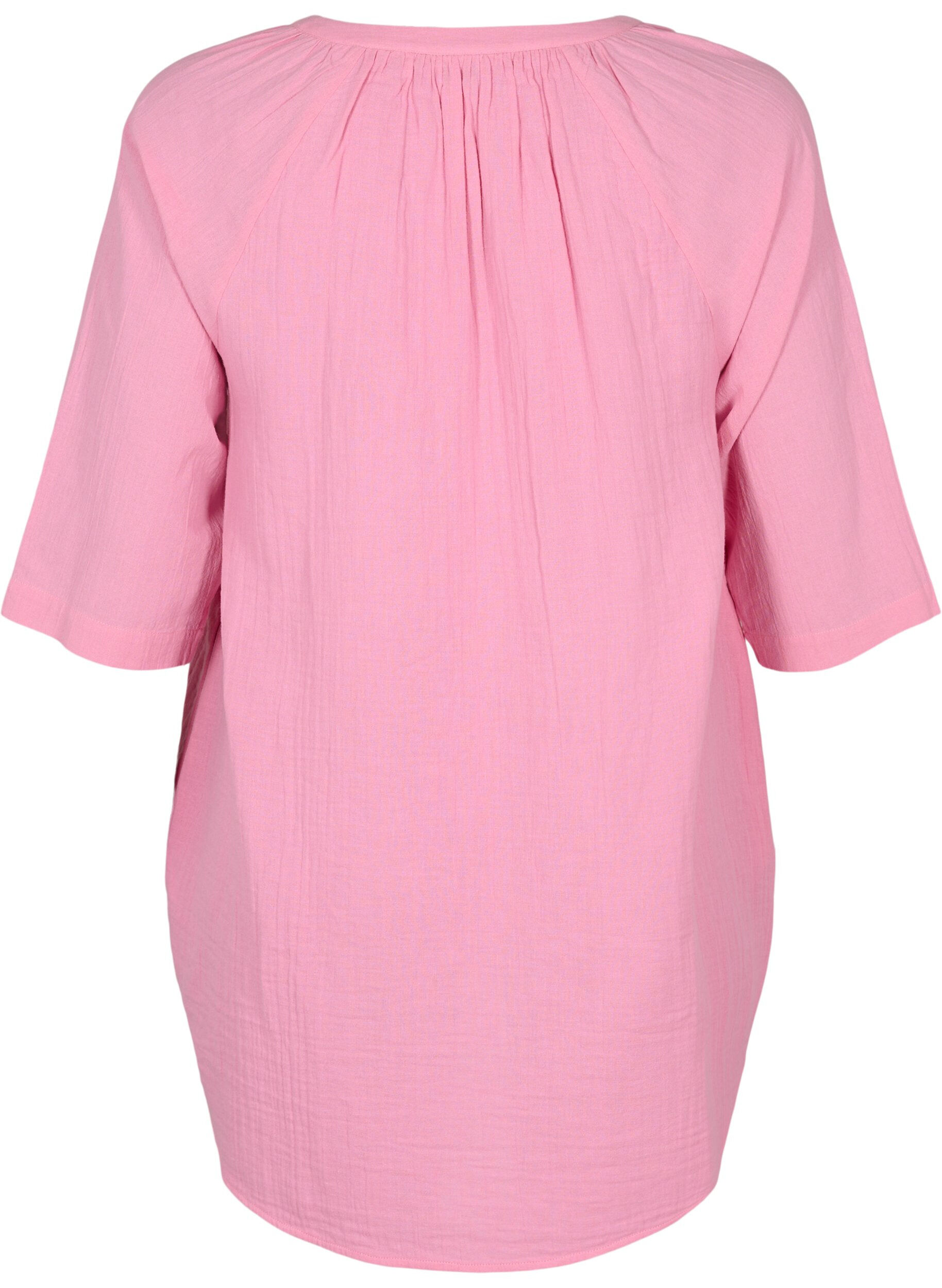 Zizzi Bomullstunika med 3/4-&auml;rmar, Rosebloom, Packshot image number 1