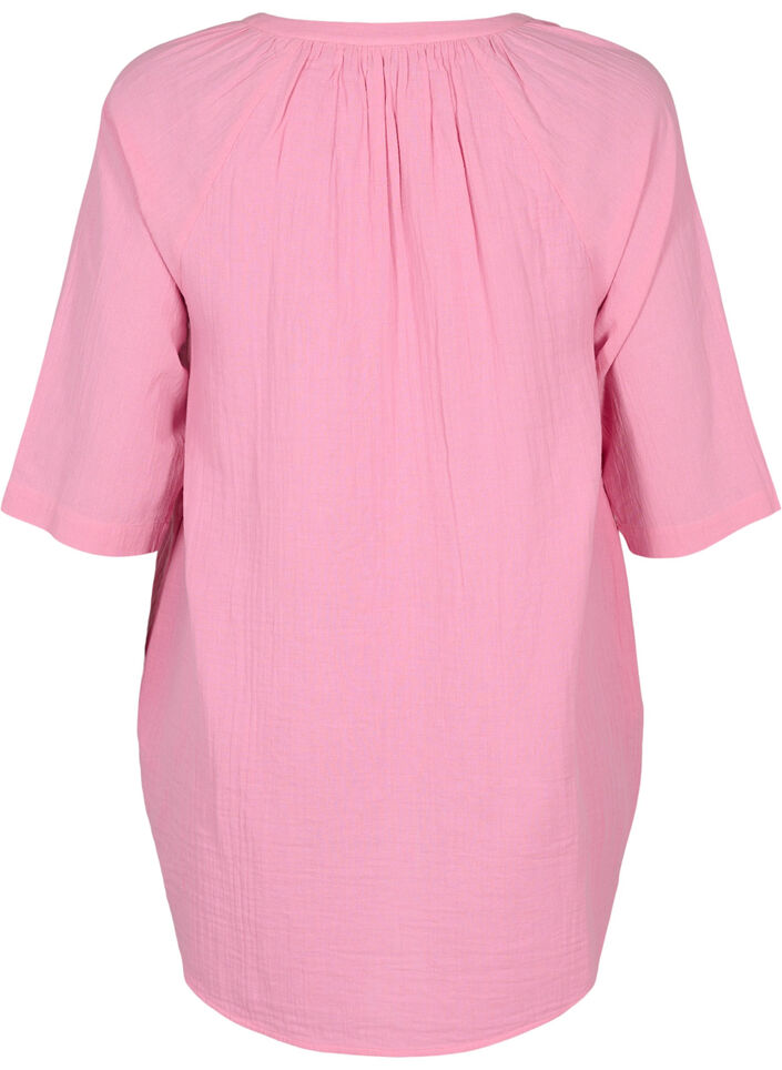 Bomullstunika med 3/4-ärmar, Rosebloom, Packshot image number 1