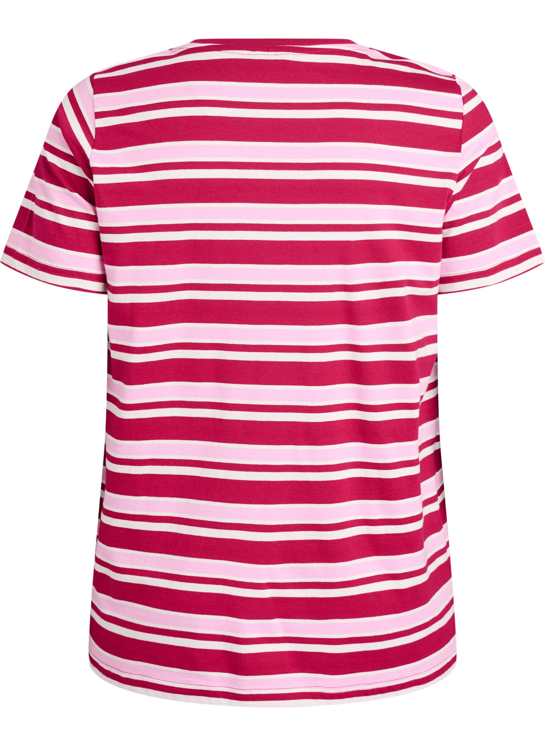 Zizzi T-shirt i bomull med r&auml;nder, Rosa, Packshot image number 1