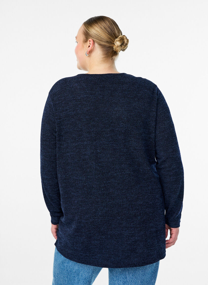 L&aring;ng&auml;rmad blus med textur, Bl&aring;, Model image number 2