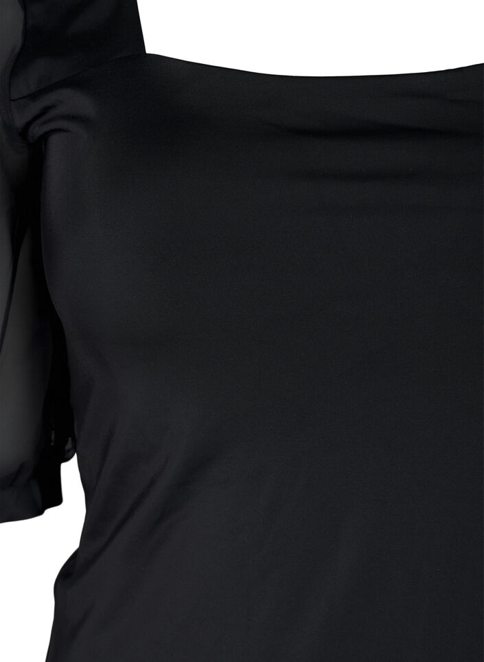 Baddräkt med korta ärmar i mesh, Black, Packshot image number 2