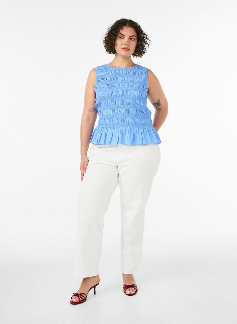 Smocktopp med b&aring;tringning och peplum, Bl&aring;, Model image number 1