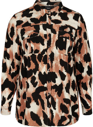 Viskos skjorta med leopard print, Black AOP, Packshot image number 0