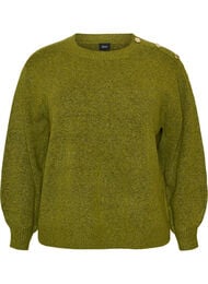 Stickad blus med knappdetalj, Gr&ouml;n