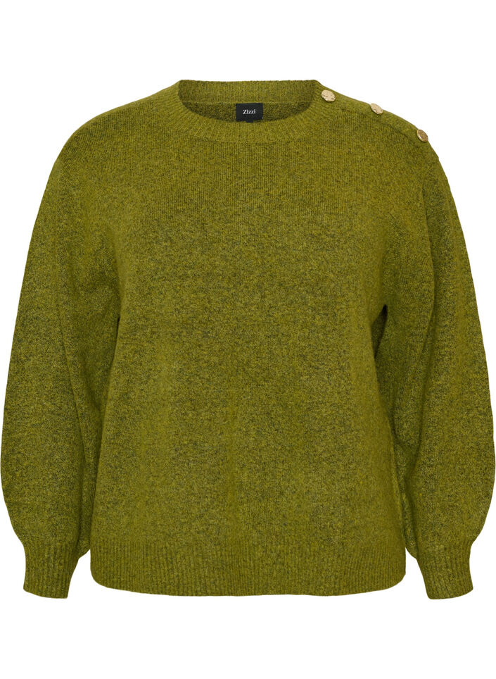 Stickad blus med knappdetalj, Gr&ouml;n, Packshot image number 0