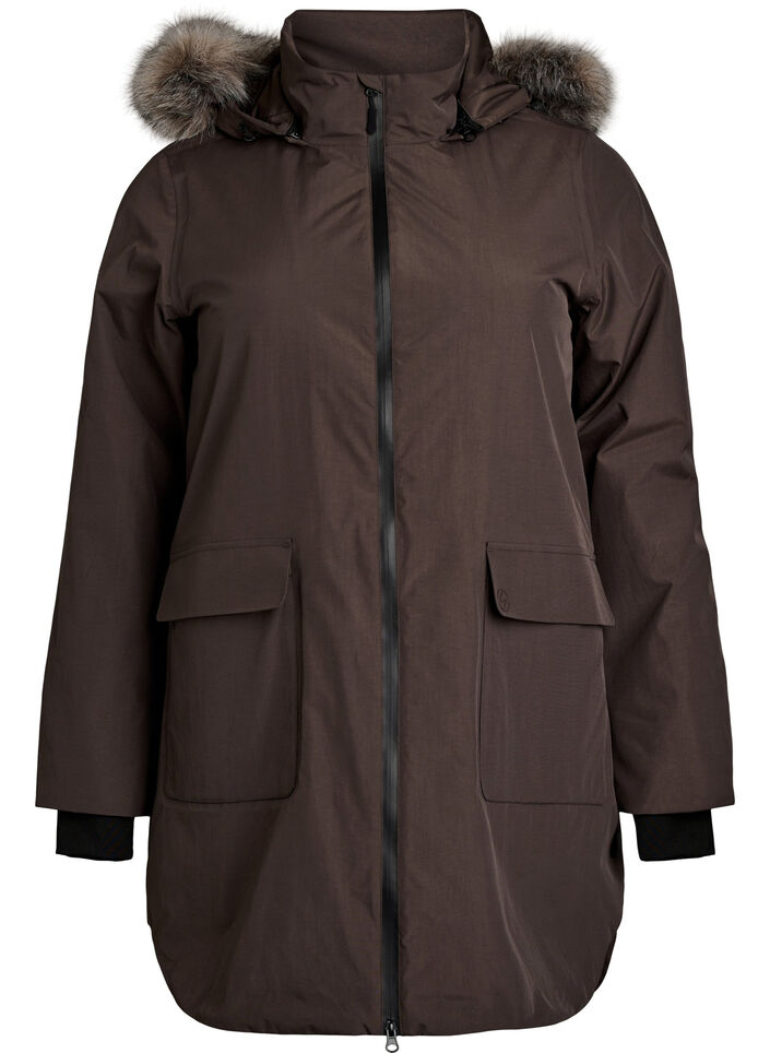 Vattent&auml;t parkas med huva, Brun, Packshot image number 0