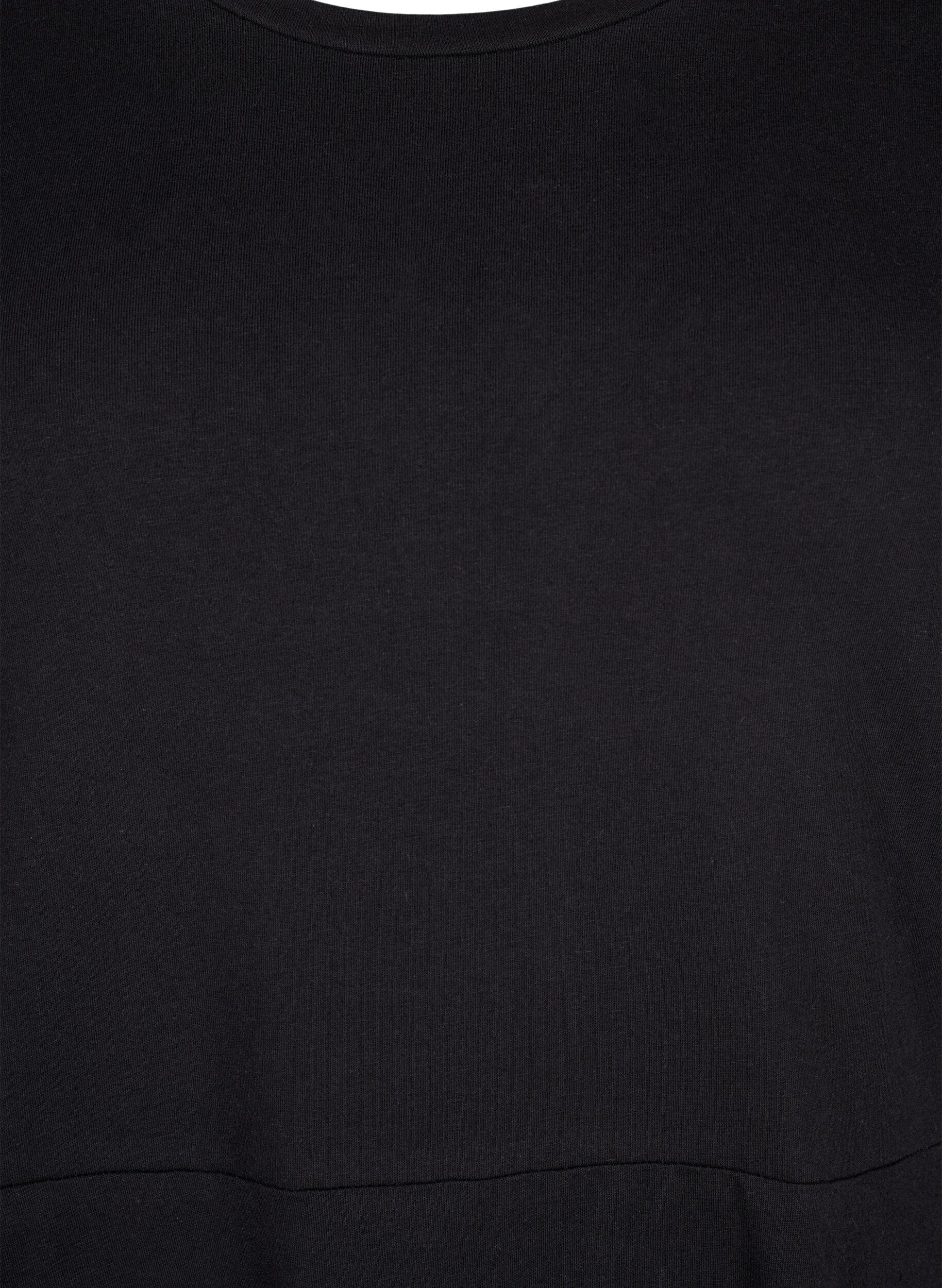 Zizzi Enf&auml;rgad bomullskl&auml;nning med kort &auml;rm, Black Solid, Packshot image number 2