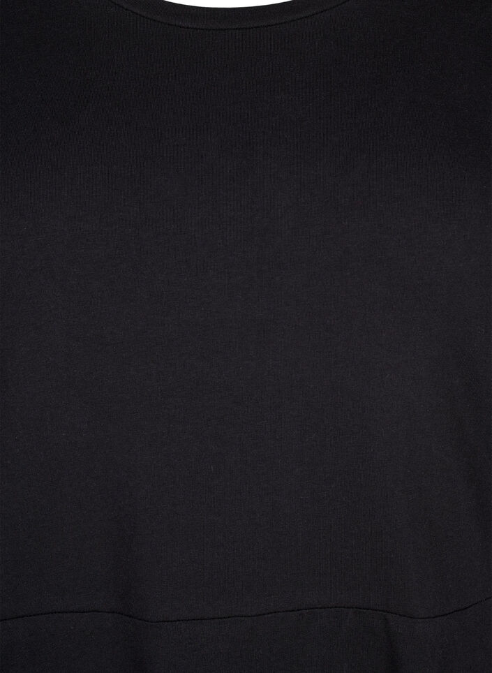 Enfärgad bomullsklänning med kort ärm, Black Solid, Packshot image number 2
