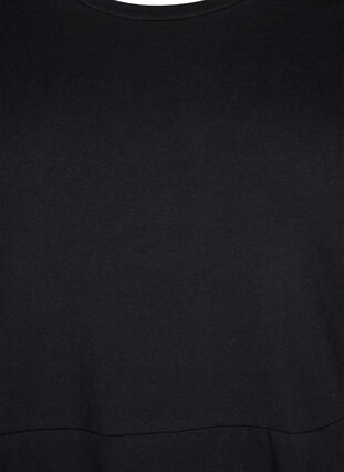 Enfärgad bomullsklänning med kort ärm, Black Solid, Packshot image number 2