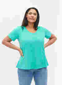 Enfärgad t-shirt i bomull, Aqua Green, Model