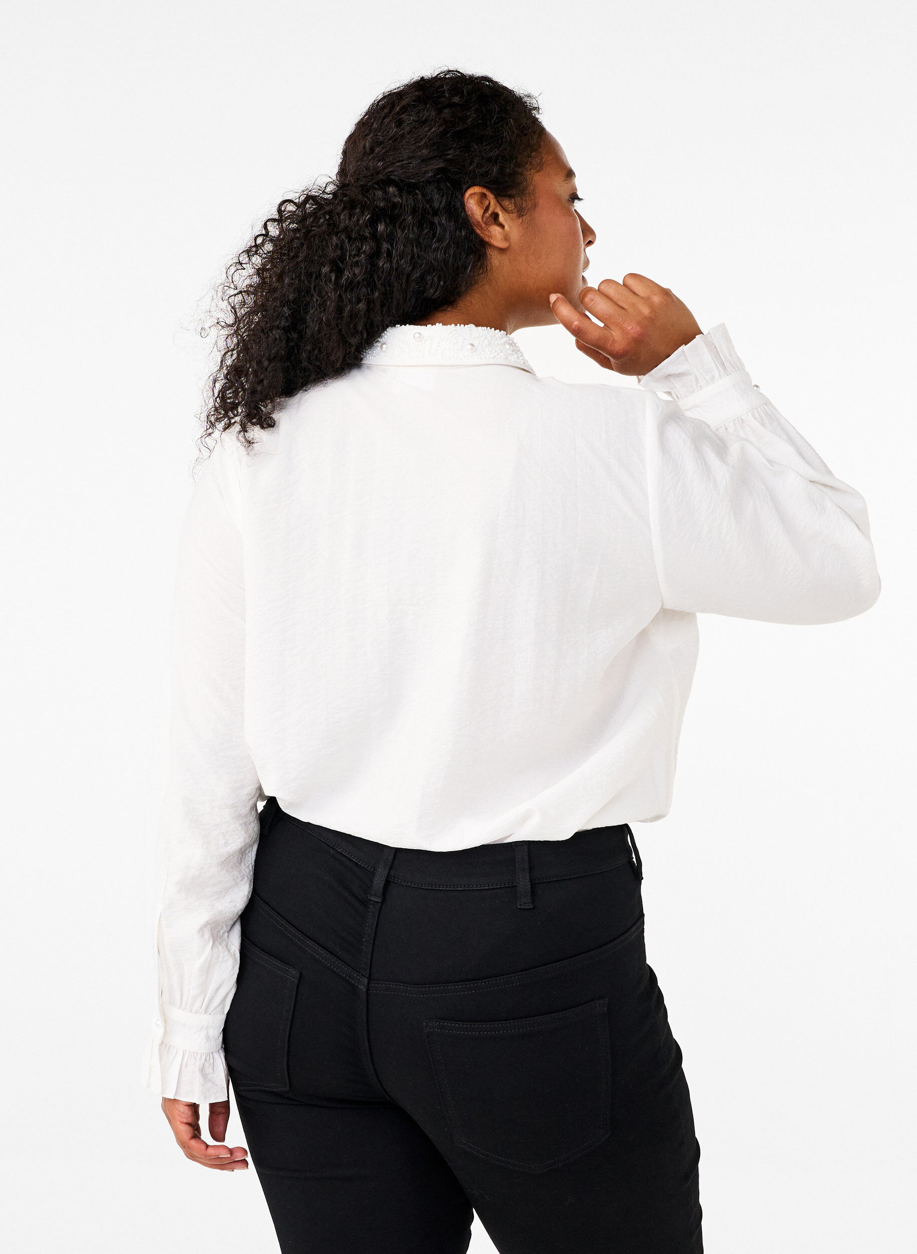 Zizzi Skjorta med p&auml;rlor, Snow White, Model image number 1