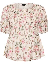 Blus i viskos med smock och peplumeffekt, Vanilla
