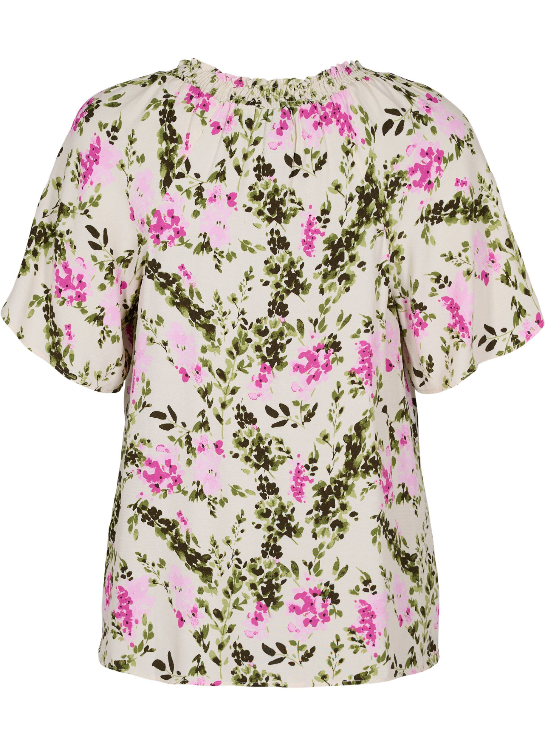 Zizzi Viskosblus med korta &auml;rmar, Green Pink AOP, Packshot image number 1