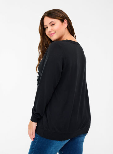 Sweatshirt med texttryck, Black w. White AOP, Model image number 1