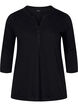 Blus i bomull med 3/4-ärmar, Black, Packshot image number 0