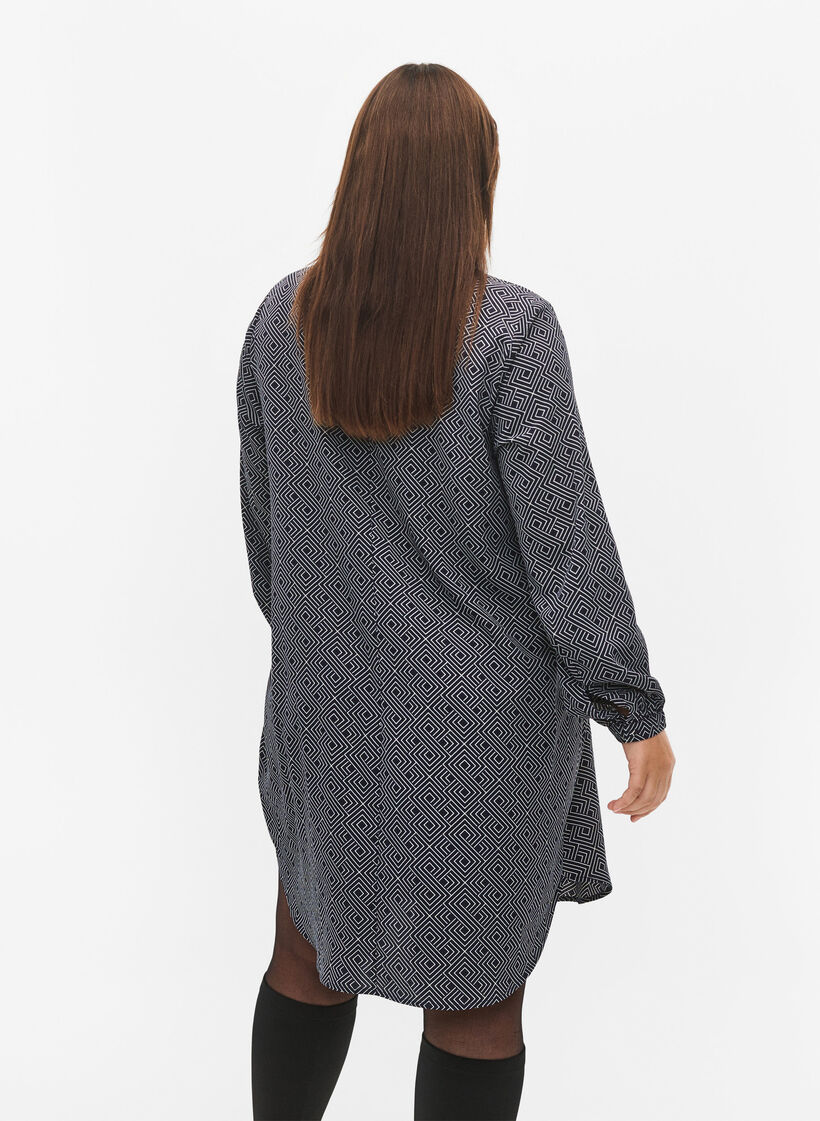 Klänning med V-ringning och tryck, Navy Graphic AOP, Model image number 1