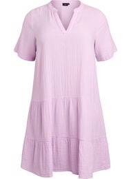 Kort a-linjeformad kl&auml;nning i bomullsmuslin, Lila