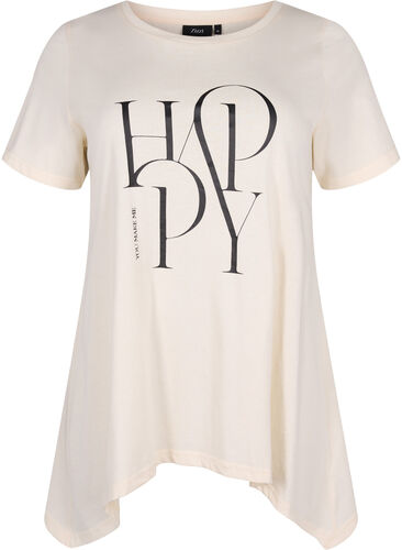 T-shirt i bomull med texttryck, Buttercream HAPPY, Packshot image number 0