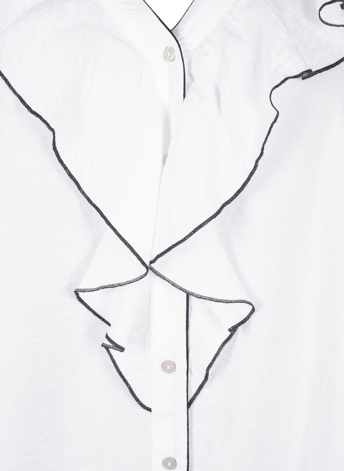 Långärmad skjortblus i viskos med volang, Vit, Packshot image number 2