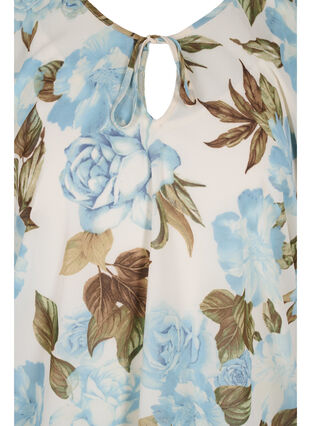 Mönstrad blus med knytband och korta ärmar, Cloud Dancer Flower , Packshot image number 2