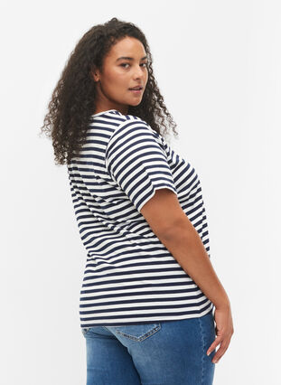 2-pack t-shirt i bomull, Navy/Navy Stripe, Model image number 1