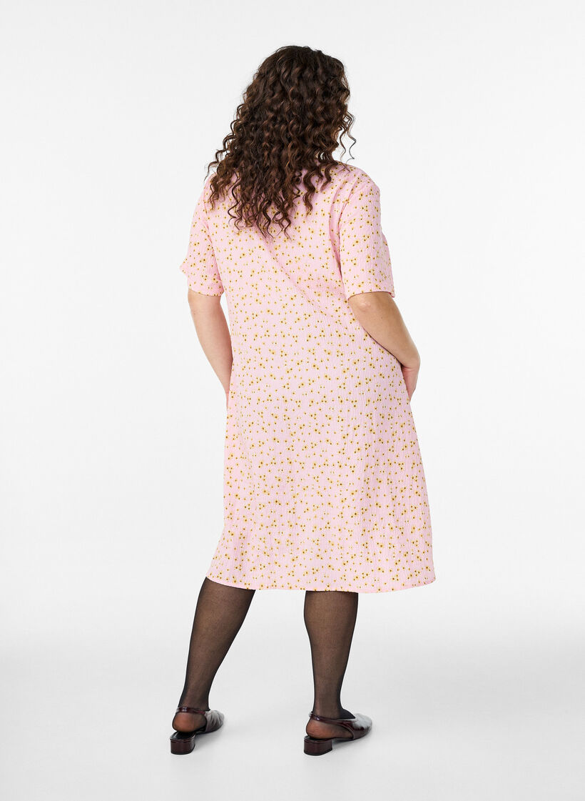 Kort&auml;rmad kl&auml;nning med V-ringning, Rosa, Model image number 1