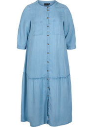 Midiklänning med knäppning och 3/4-ärmar, Light blue denim
