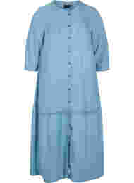 Midiklänning med knäppning och 3/4-ärmar, Light blue denim