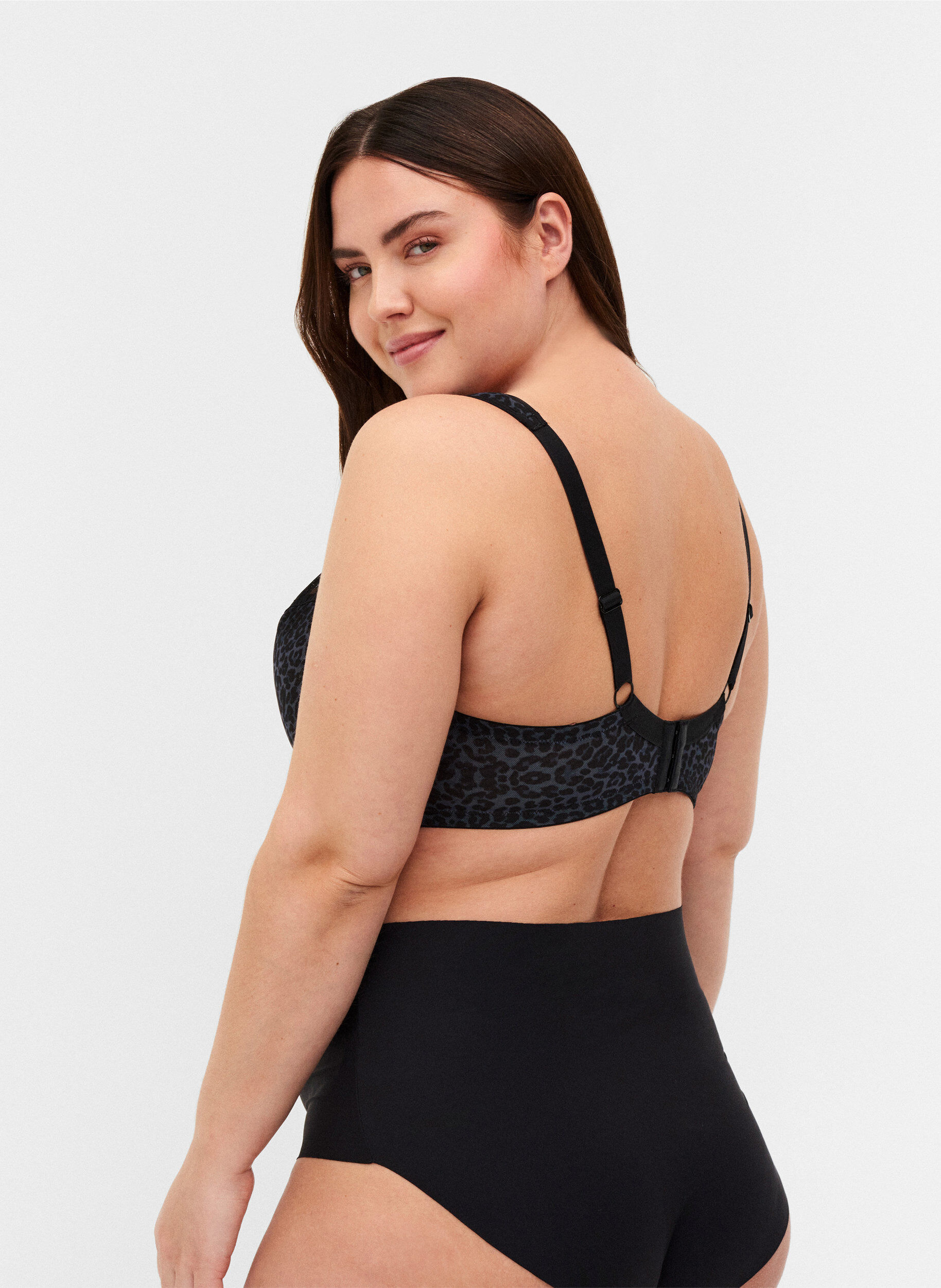 Zizzi Bh  med blommigt m&ouml;nster och mesh, Grey Leopard, Model image number 1