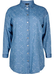 Jeansjacka med mönster och lös passform, Light blue denim