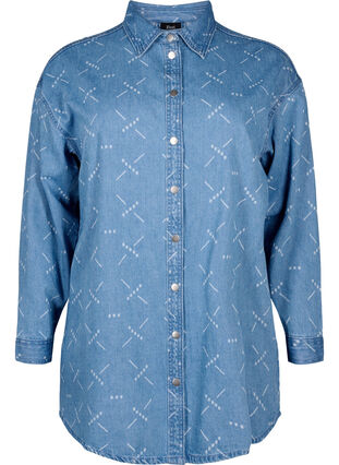 Jeansjacka med mönster och lös passform, Light blue denim, Packshot image number 0